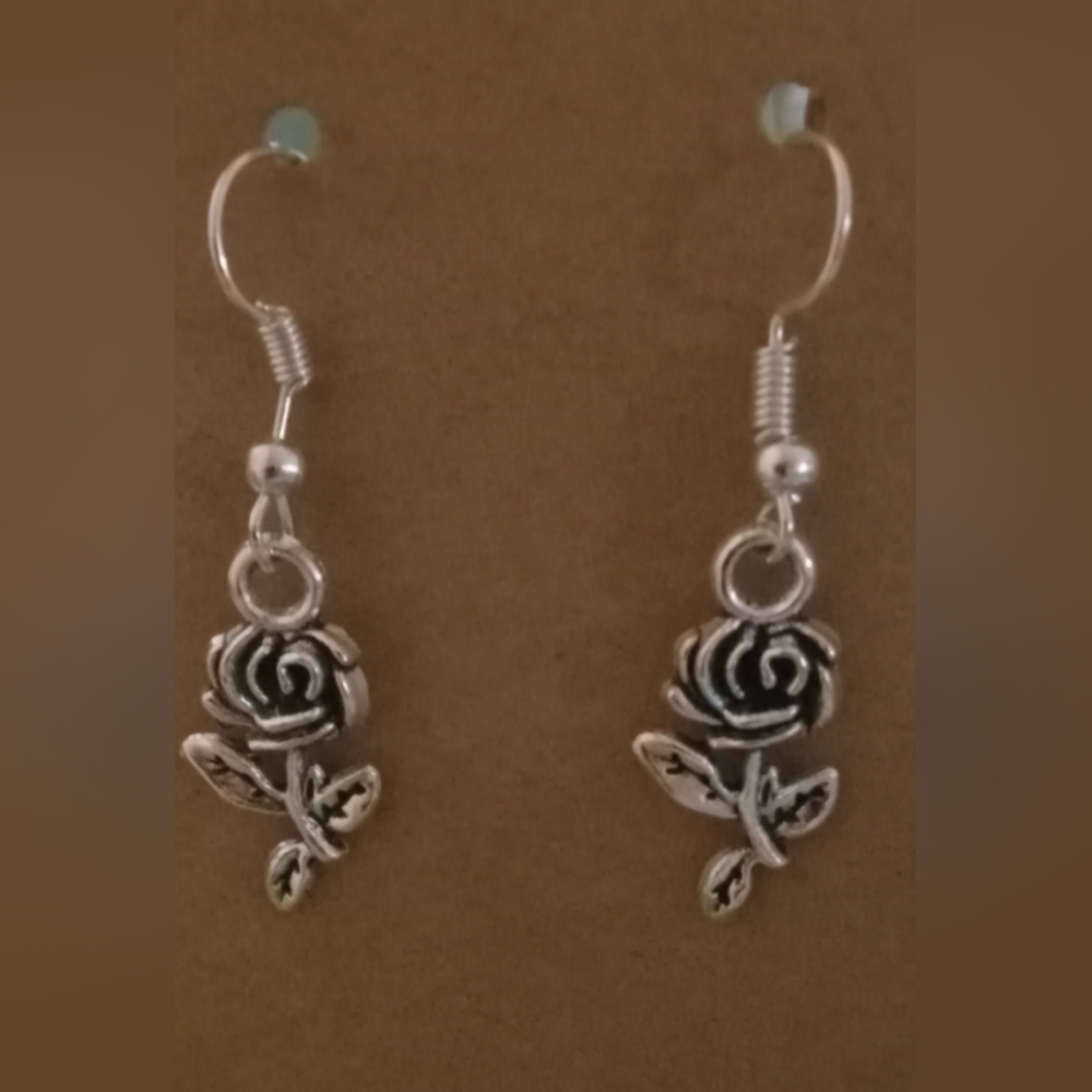 Silver Rose Dangle Earrings